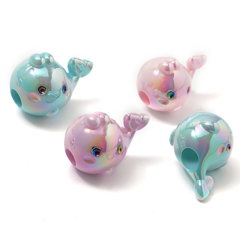 Wholesale 10PCS/PACK Acrylic UV Plated Candy Color Cartoon Little Dolphin Straight Hole Beads